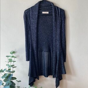 Black Sparkly Gold Metallic Long Sweater Medium Women's Cardigan Knit Ribbed
